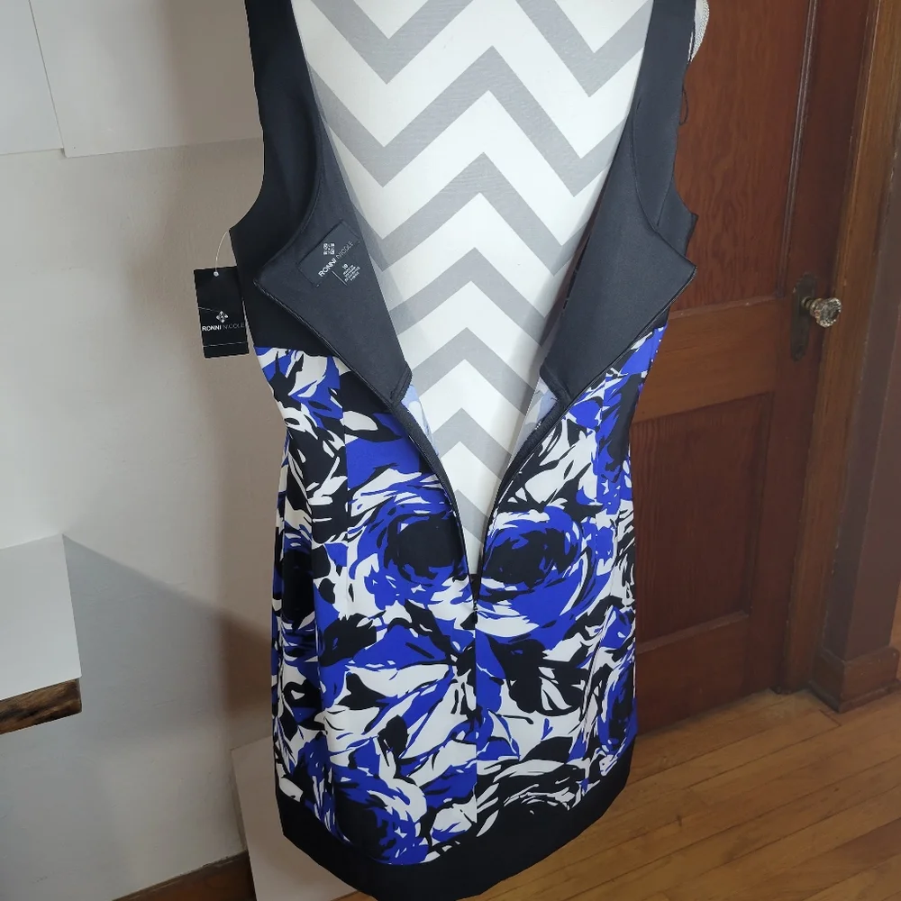 NWT Ronni Nicole Black and blue Floral Tank Dress Size 18 - Picture 8 of 11